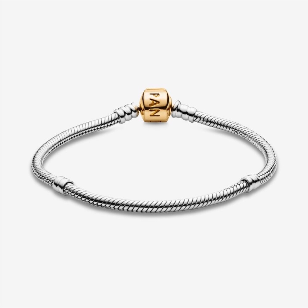 EUC Pandora S925 Silver snakeshain and 14K solid Gold clasp Bracelet, 8 inches - Picture 9 of 10